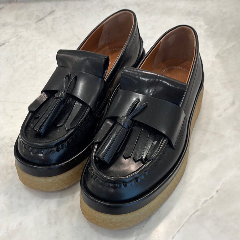 Chloe Black Leather Jamie Tassel Platform Loafers